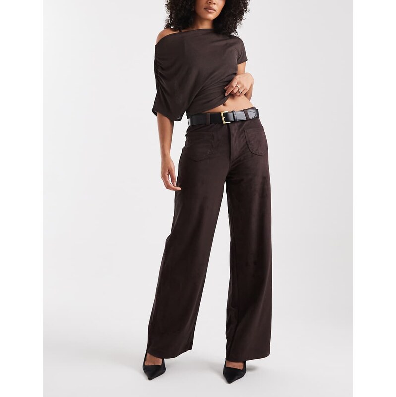 ONLY faux suede wide leg trousers in brown 110585286