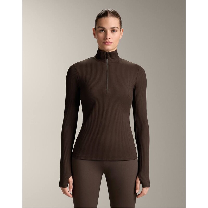 OYSHO Thermal rib base layer t-shirt in brown