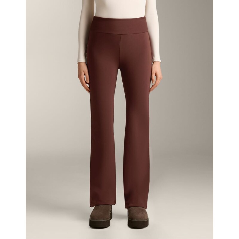 OYSHO Bootcut seamless high rise super extra warm trousers in burgundy 110585294