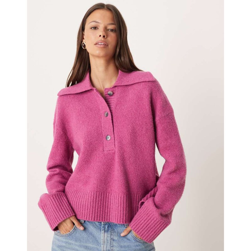 Free People trading up polo knit in magenta haze-Pink