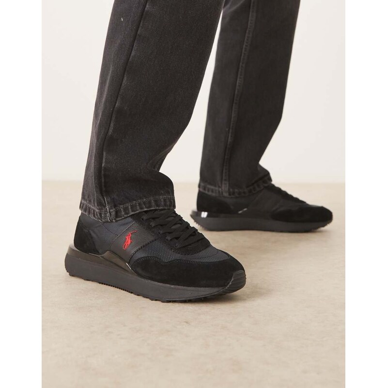 Polo Ralph Lauren Train 89 trainers with red rib detail in black