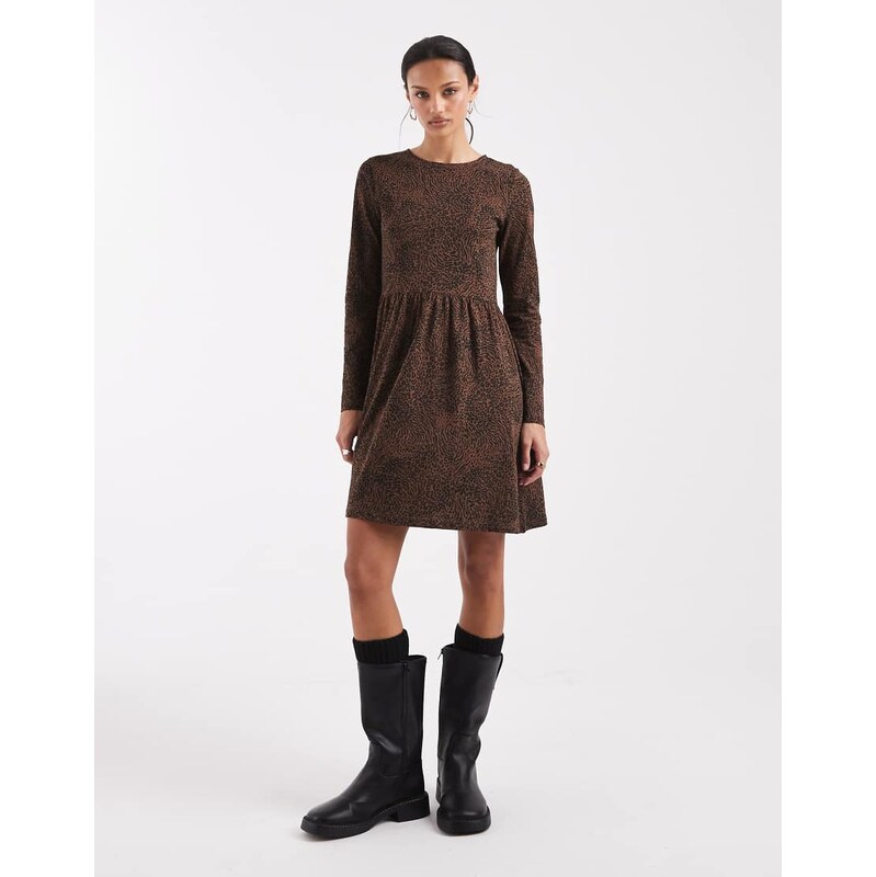 Brave Soul drop waist jersey mini dress in black and brown animal 110805274