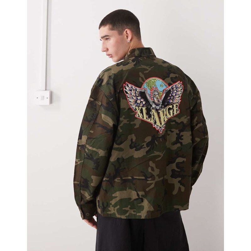 XLarge ripstop military graphic logo shirt in green camo print
