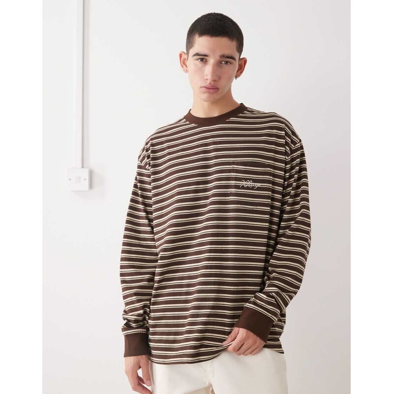 XLarge long sleeve logo pocket t-shirt in brown stripe