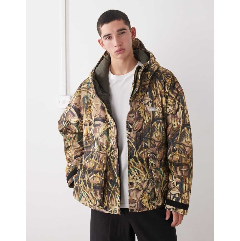 XLarge hooded puffer jacket in green camo-Multi