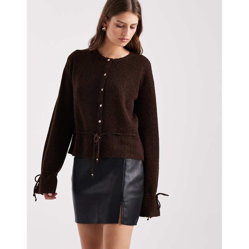 ASOS DESIGN leather look split front mini skirt in black