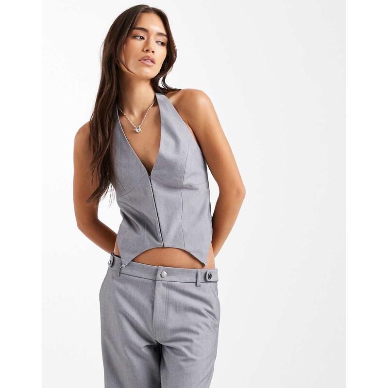 COLLUSION tailored fitted waistcoat corset in grey 115512145