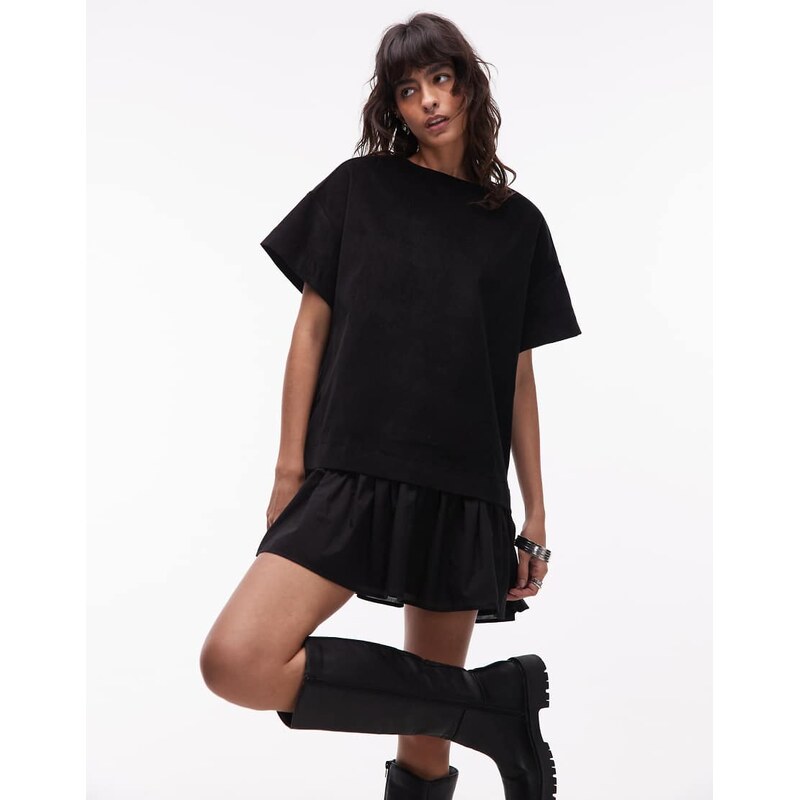 ASOS DESIGN cord hybrid t-shirt mini dress in black