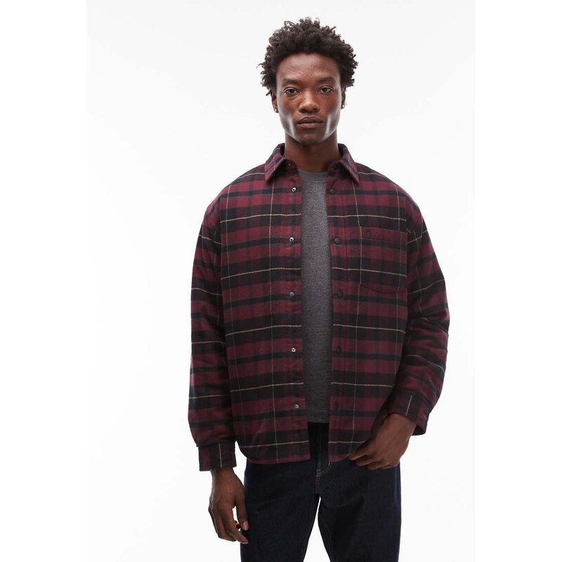 Carhartt WIP gargan shirt jacket in burgundy check with quilted