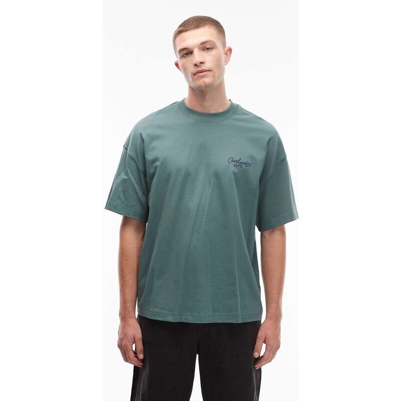 Carhartt WIP signature script boxy oversized t-shirt in washed green