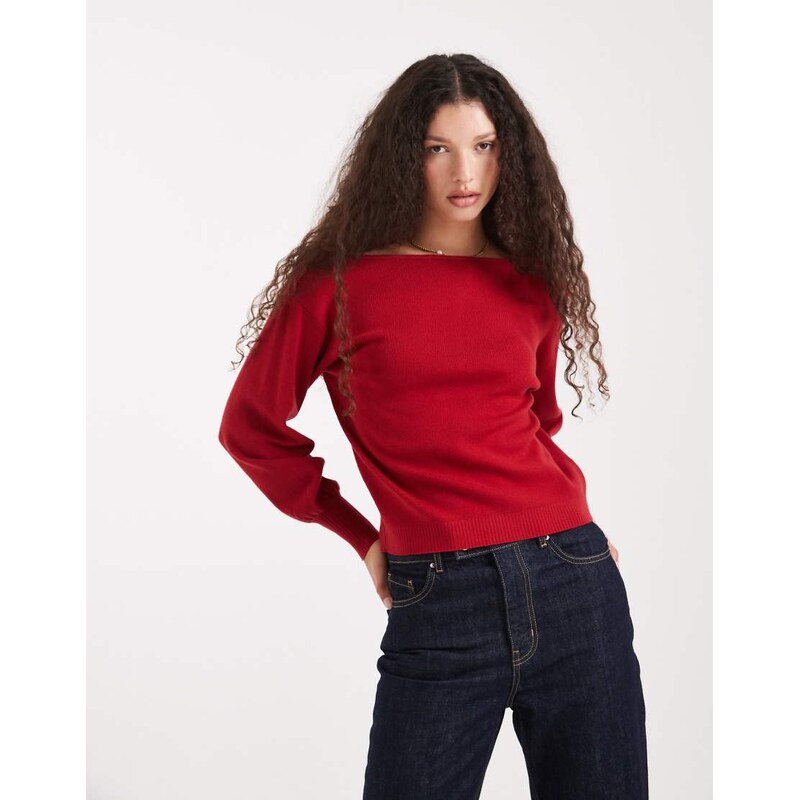 Threadbare off shoulder slouchy sweatshirt in red