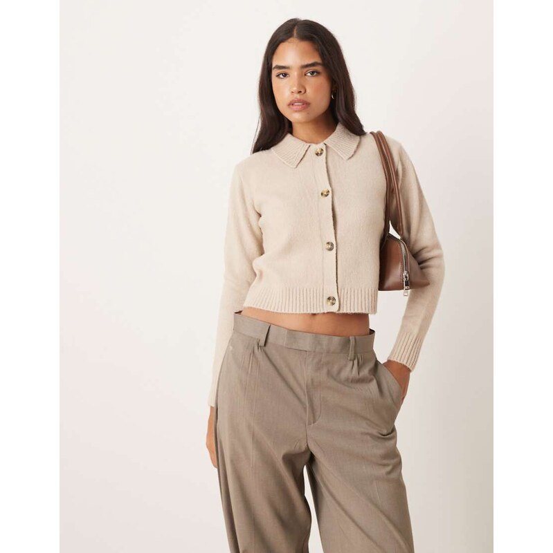 Threadbare cardigan with collar detail in oat-Neutral 115513980