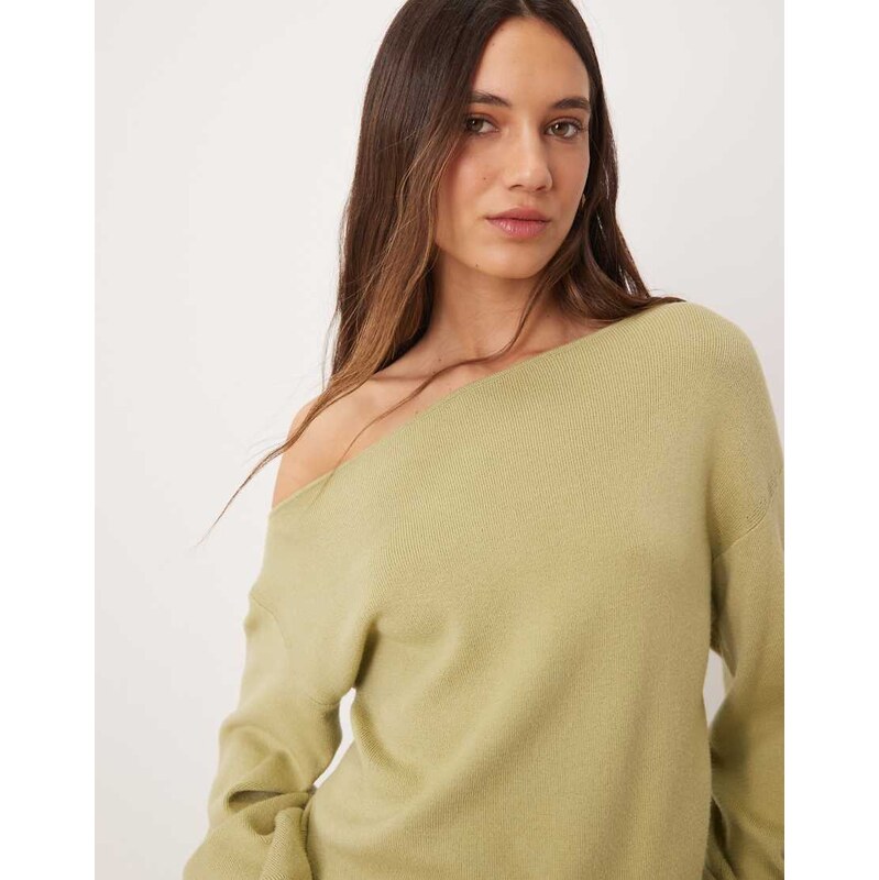 Threadbare off shoulder slouchy sweatshirt in sage green 115514823