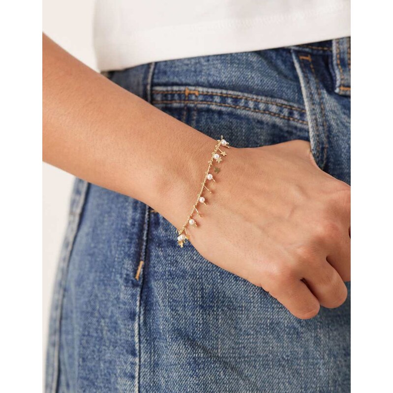 ASOS DESIGN fine chain bracelet with mini stars and faux pearls in 110619828