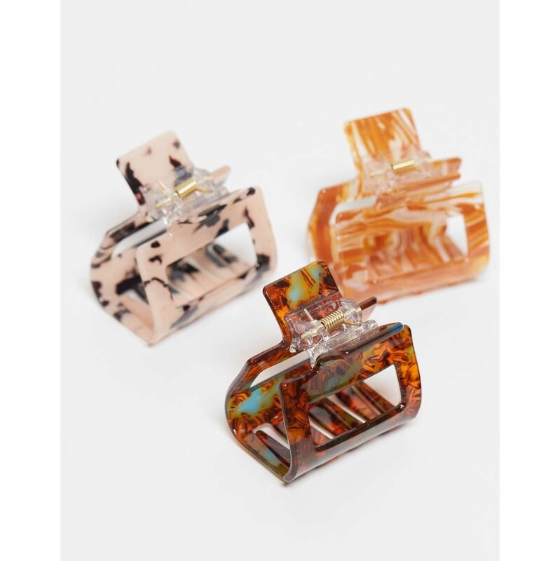 ASOS DESIGN pack of 3 mini hair claws in tort multi 110619836