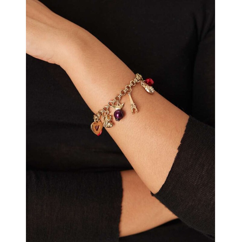ASOS DESIGN bracelet with colourful charms in gold tone-Multi 110609264