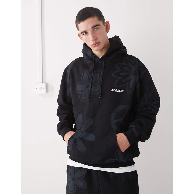 XLARGE peace print logo hoodie co-ord in black