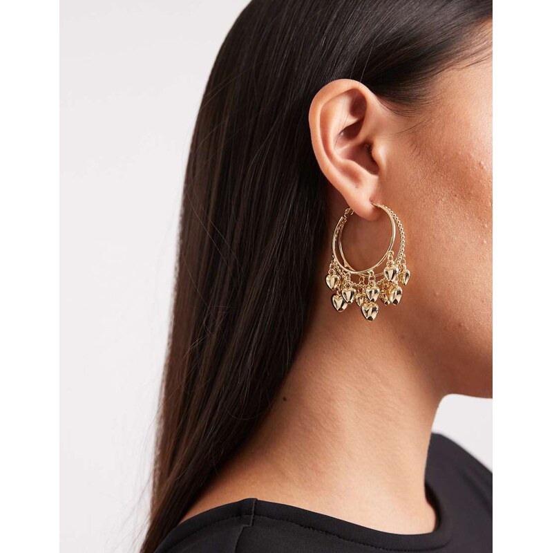 ASOS DESIGN earrings with chain and heart detail in gold tone 110619904