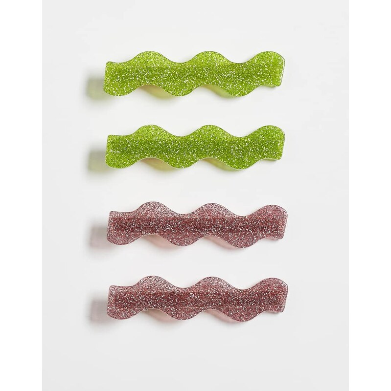 ASOS DESIGN Pack of 4 sparkle clips in green and pink-Multi 110609278