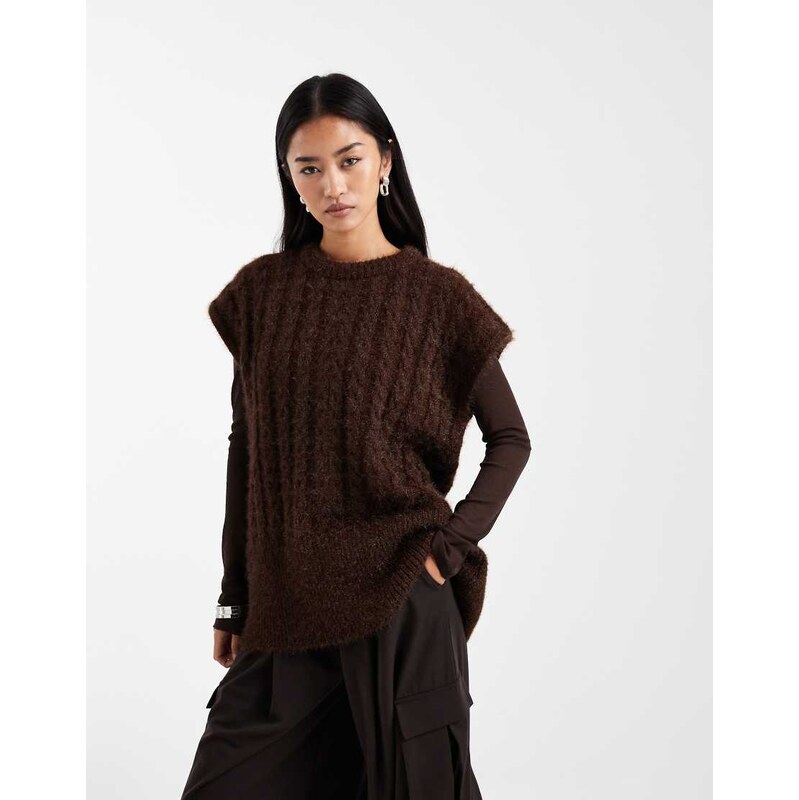 ASOS DESIGN knitted oversized tank in brown cable stitch 115518830