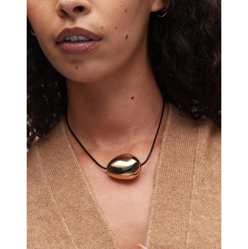ASOS DESIGN corded necklace with statement stone detail-Gold 110609305