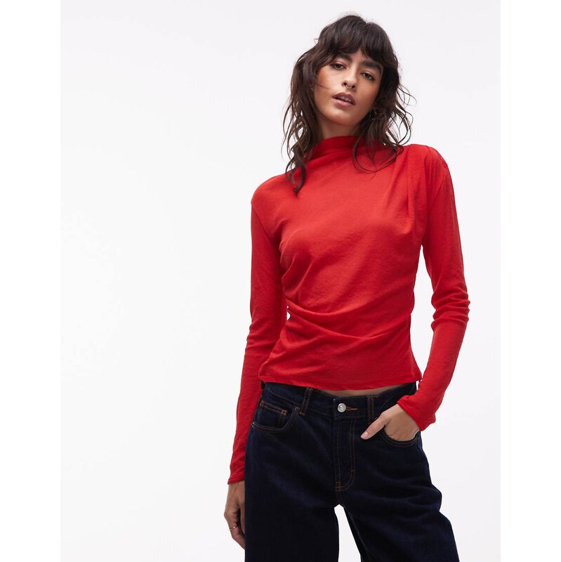 ASOS DESIGN grown on neck drape top in red