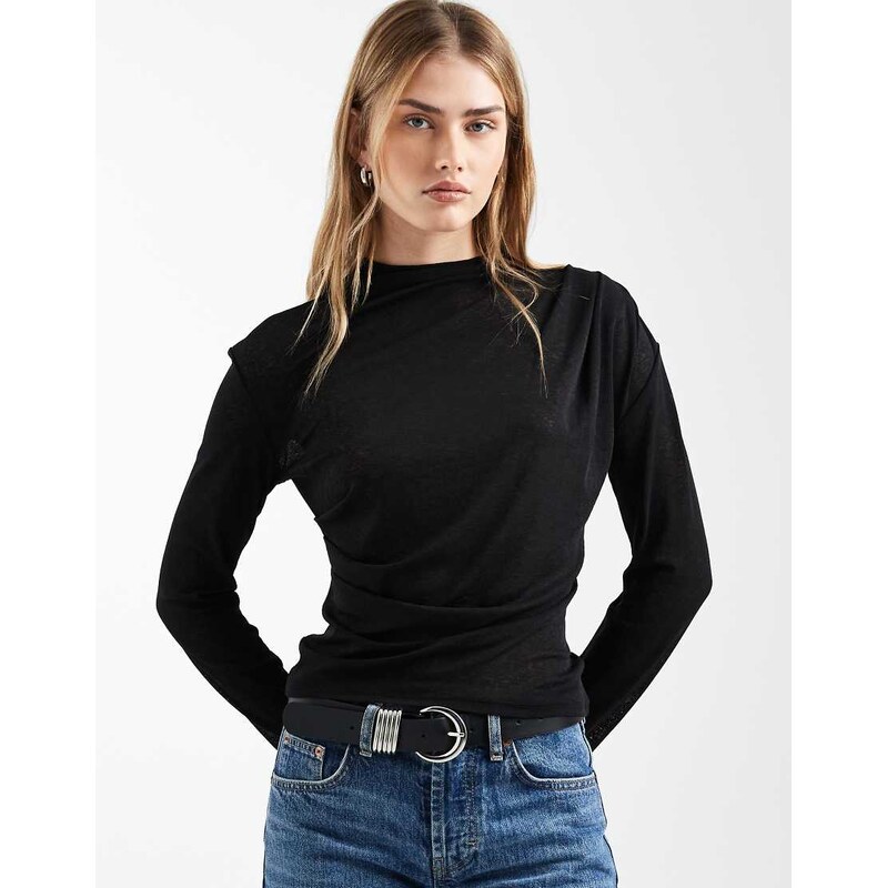ASOS DESIGN grown on neck drape top in black