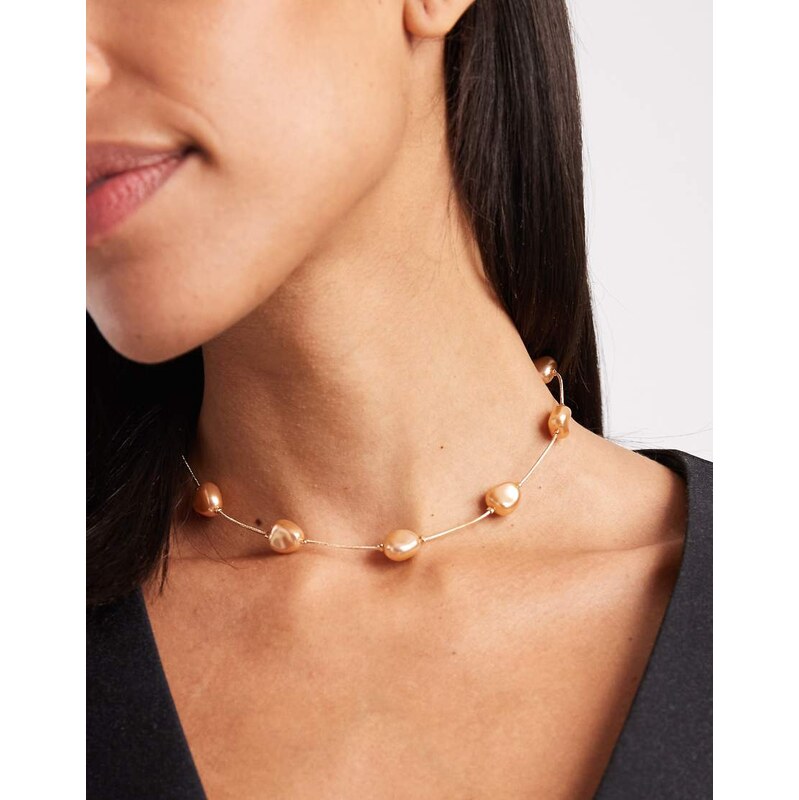 ASOS DESIGN necklace with faux pearl in gold tone 110609362