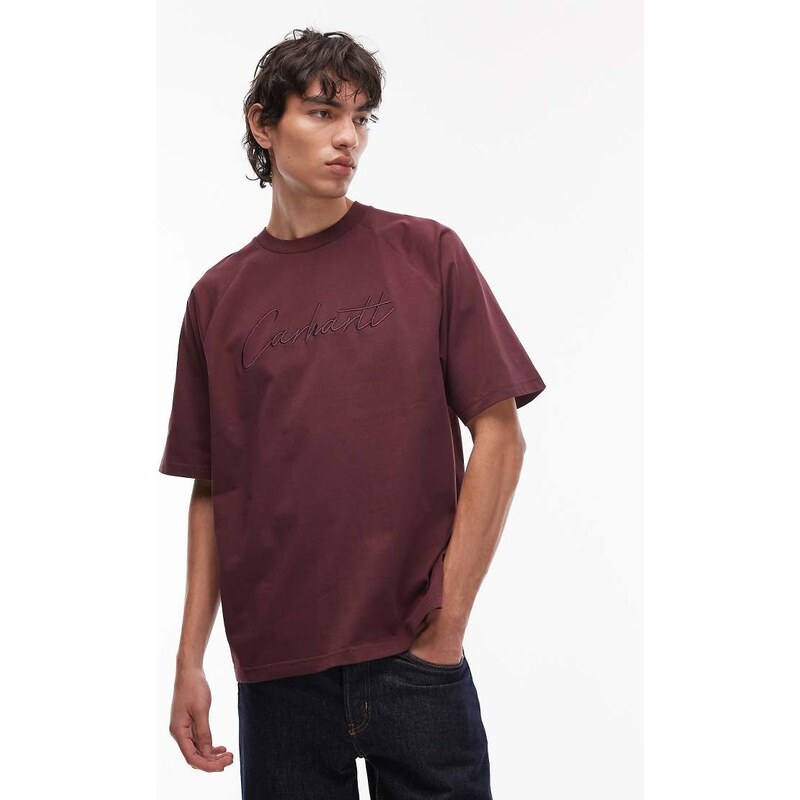 Carhartt WIP ray relaxed t-shirt with script logo in burgundy