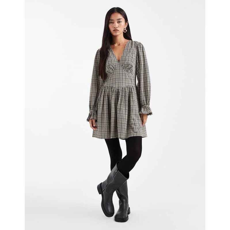 Wednesdays Girl V neck mini dress in tartan check-Multi
