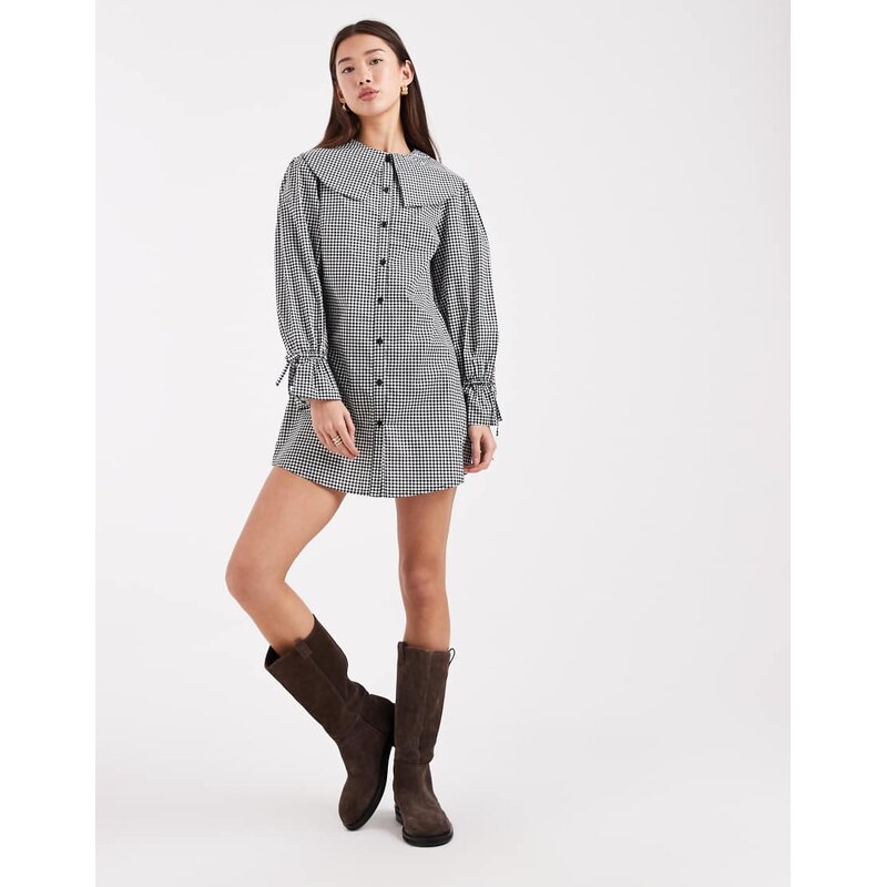 Wednesdays Girl oversized collared mini dress in grey check