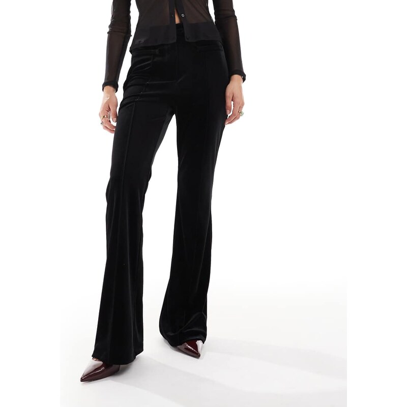 Miss Selfridge tailored velvet kick flare trouser in black