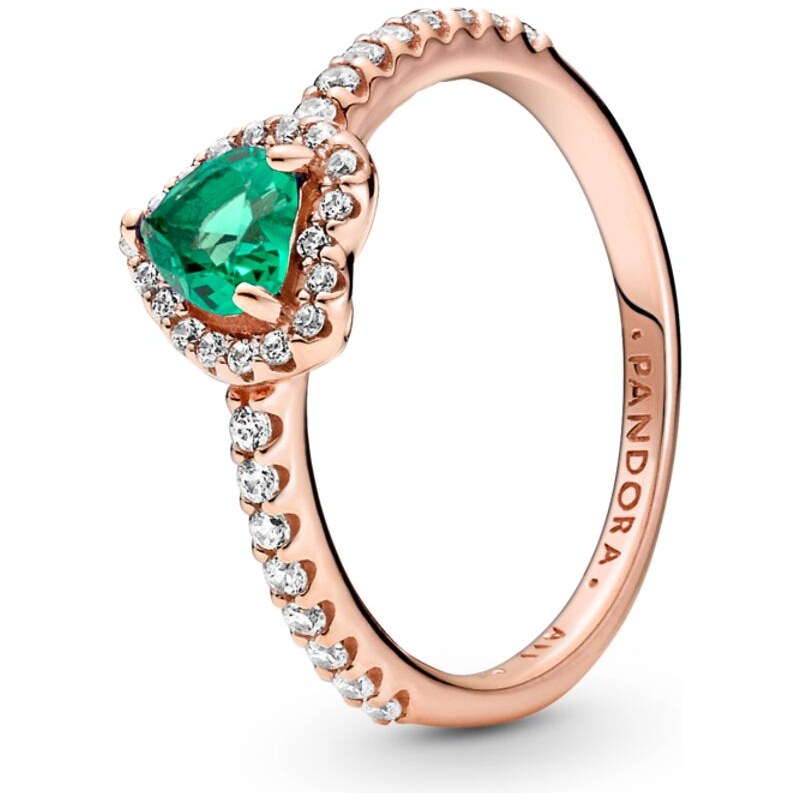 PANDORA prsten Zelené třpytivé vyvýšené srdce 92572406