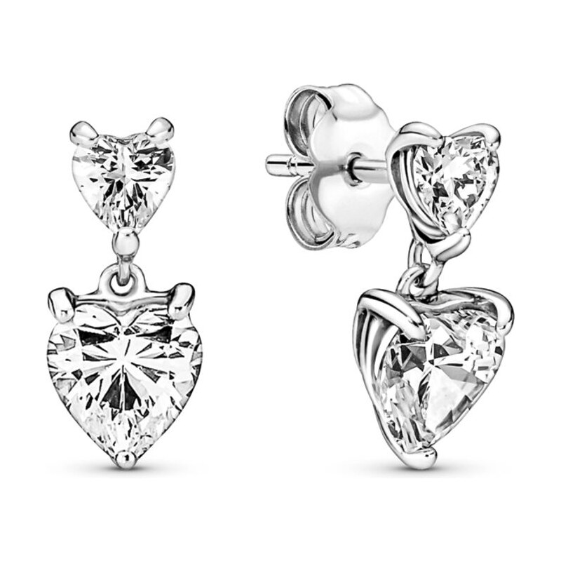 PANDORA náušnice Třpytivé dvojité srdce 92572432