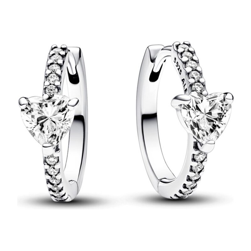 PANDORA kruhové náušnice s třpytivým srdcem 92572651