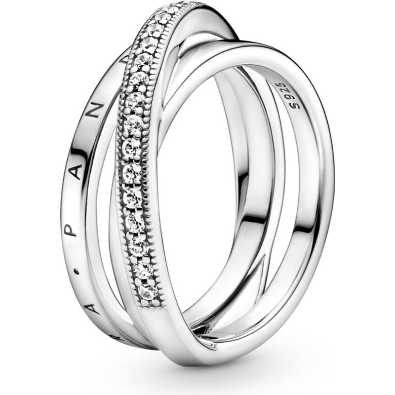 PANDORA Tříkroužkový prsten překládací osázený 92658304