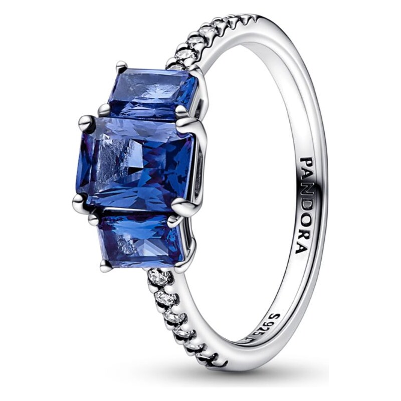 PANDORA prsten Modrý obdélník se třemi kameny 92658457
