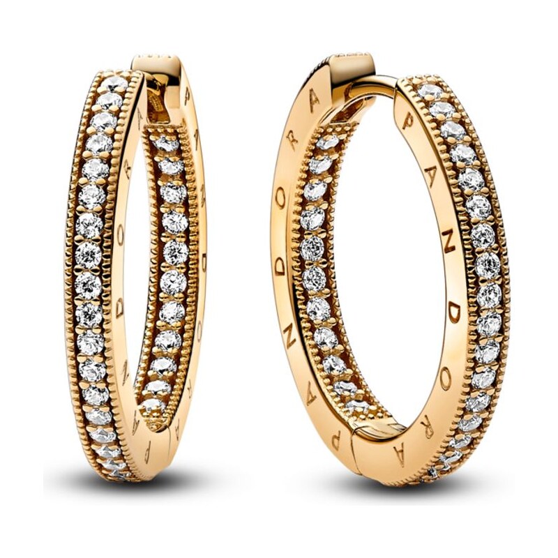 PANDORA Signature náušnice Logo a pavé 92658560