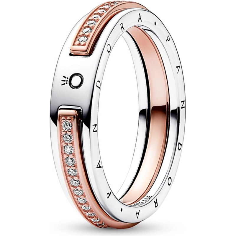 PANDORA Signature dvoubarevný prsten Logo a pavé 92658578