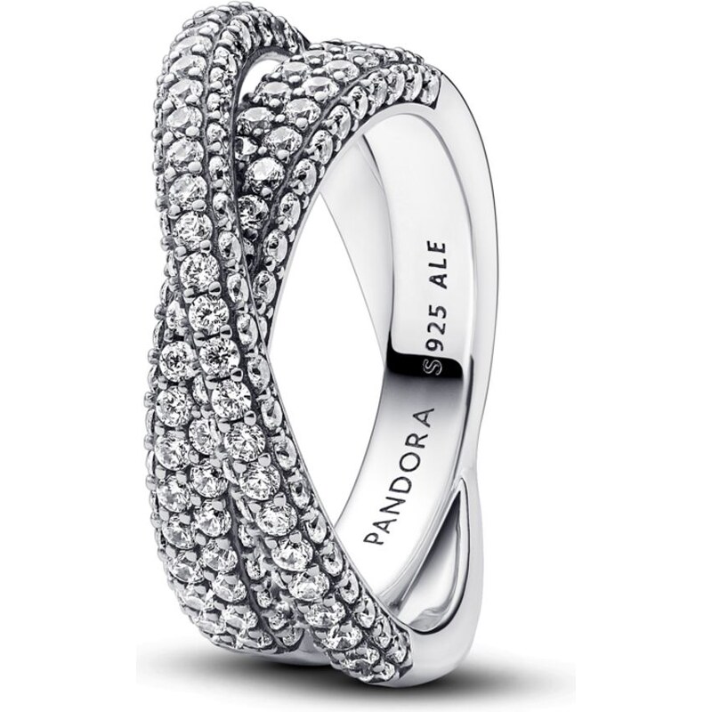 PANDORA prsten Dva překřížené kroužky s pavé 92658631