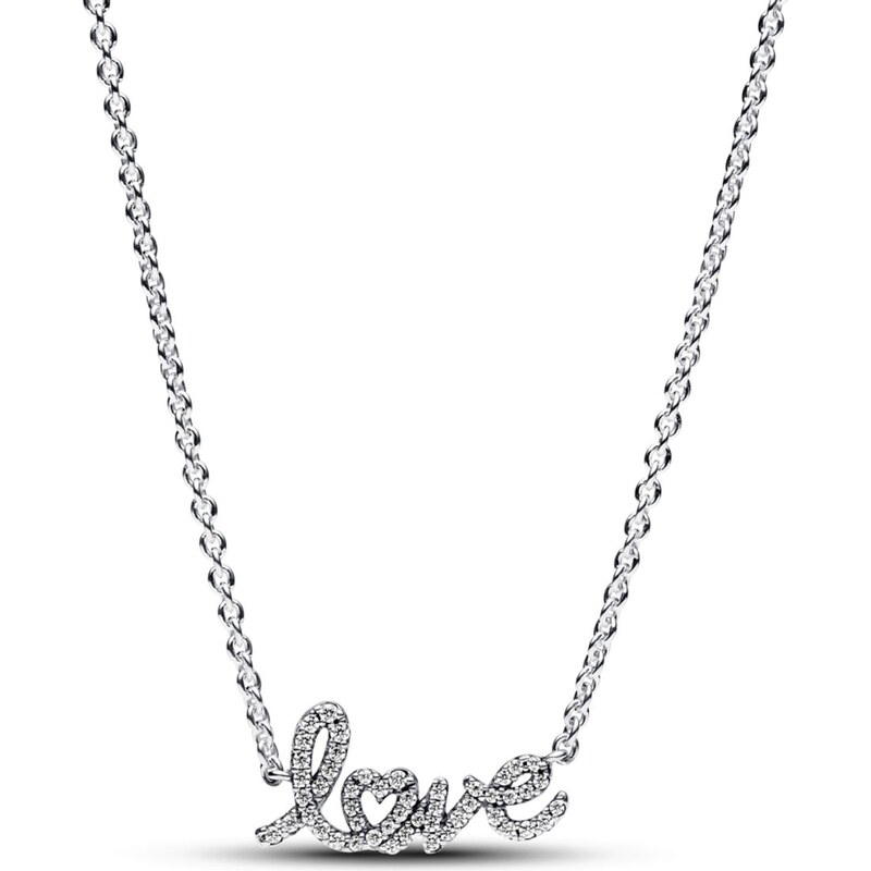 PANDORA náhrdelník Třpytivé ručně psané slovo Love 92658646