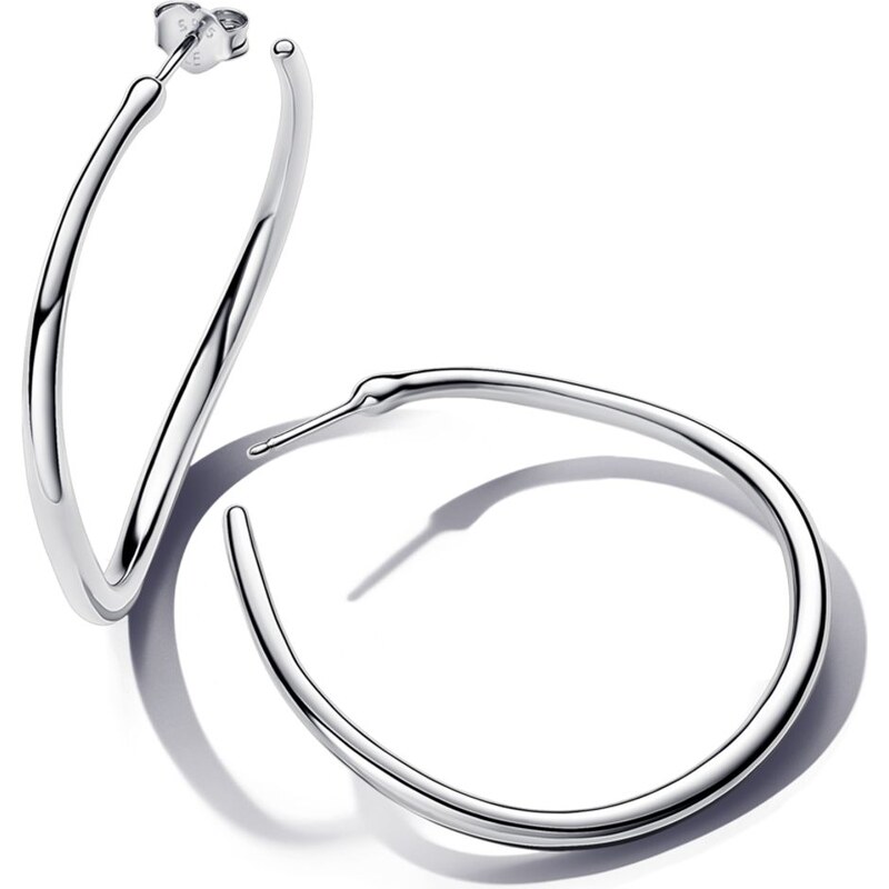 PANDORA Stříbrné Otevřené kruhové náušnice s organickým tvarem 42 mm 92818589