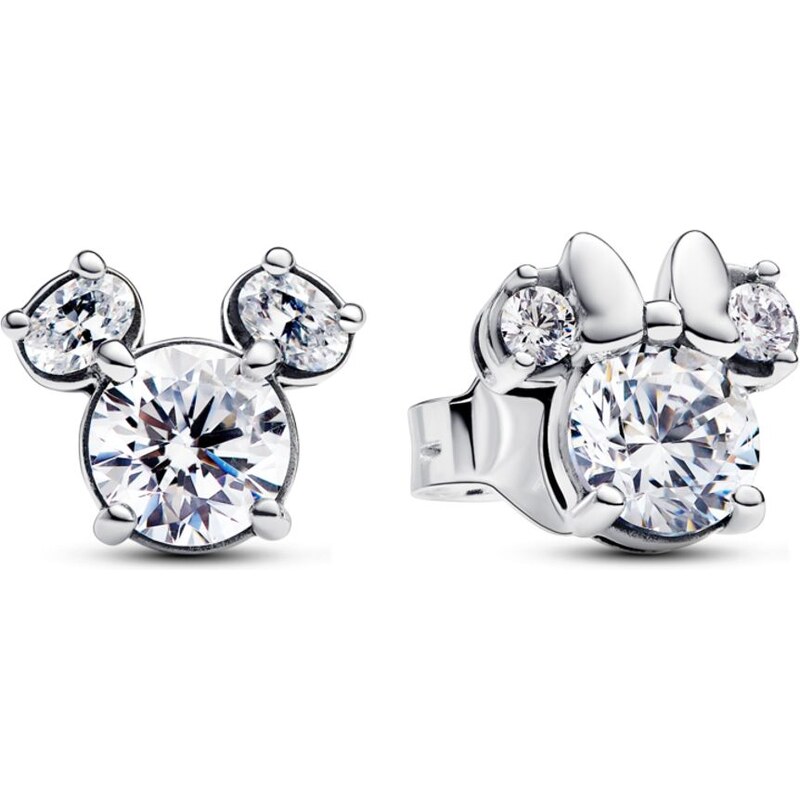 PANDORA Třpytivé peckové náušnice Disney Mickey Mouse a Minnie Mouse 92787030