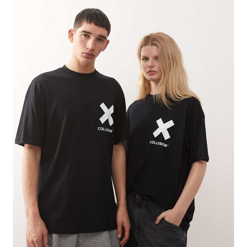 COLLUSION Unisex logo t-shirt in black