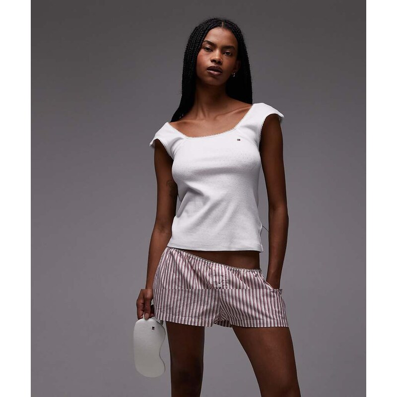 Tommy Hilfiger pointelle pyjama top and shorts gift set with eye mask 110611201