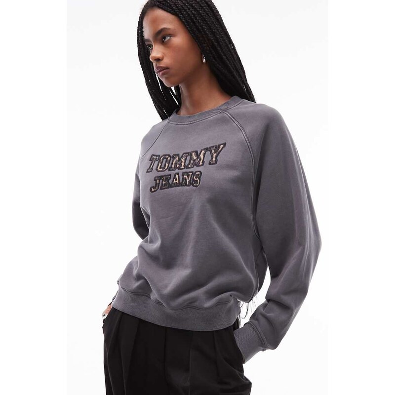 Tommy Jeans oversized sweatshirt in washed grey and leopard