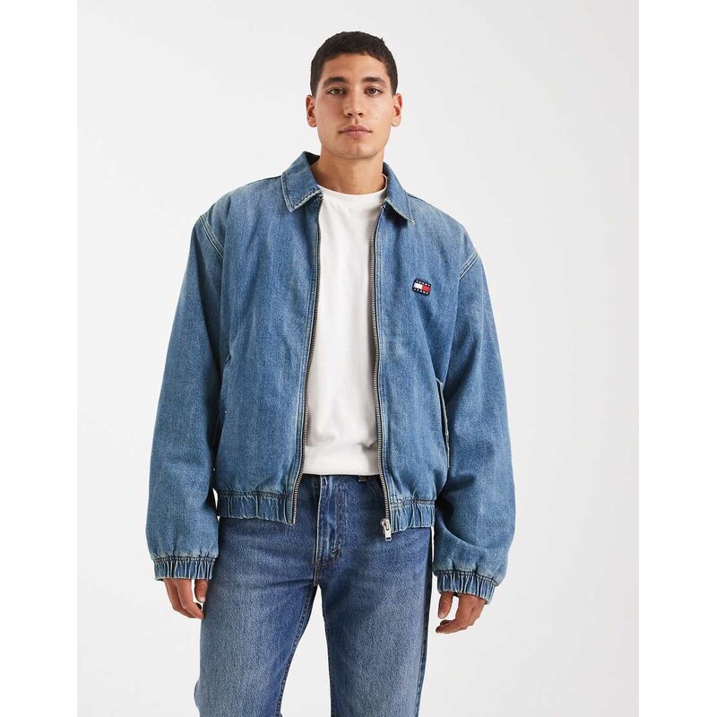 Tommy Jeans padded collar denim bomber jacket in mid wash blue