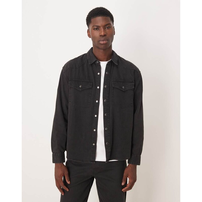 Abercrombie & Fitch relaxed denim western overshirt in black