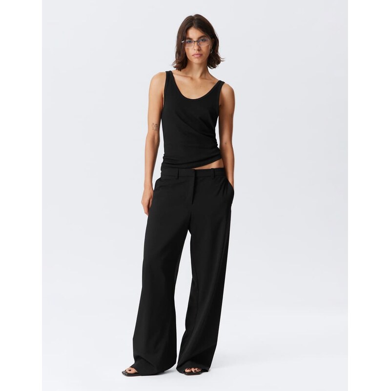 Weekday wide leg tailored trousers in black 115538879