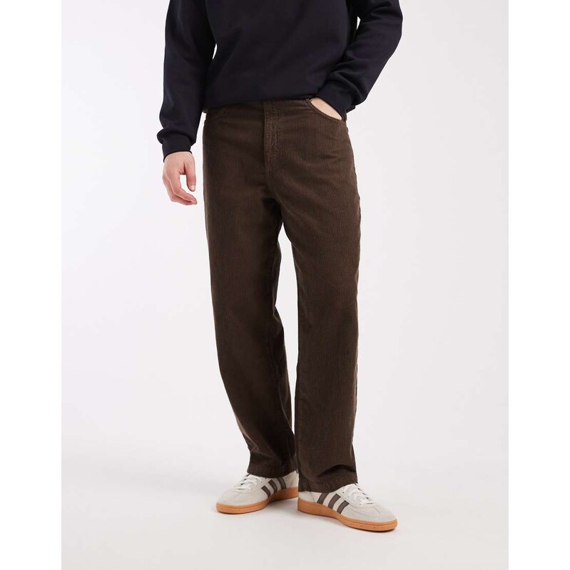 ASOS DESIGN relaxed tapered trousers in brown corduroy